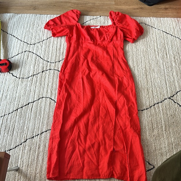Na-kd ruched slit linen red dress EU size 40 (10) - Picture 4 of 8